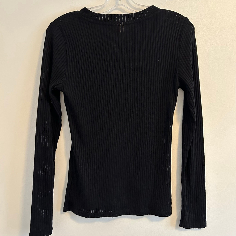 PILCRO x Anthropologie Black Sheer Ribbed Long Sleeve Top Size Small - Picture 5 of 9